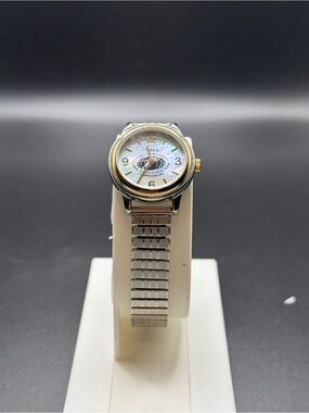 Timex Mother of Pearl Watch Two Tone Stretch Band Indiglo Victoria Track Classic